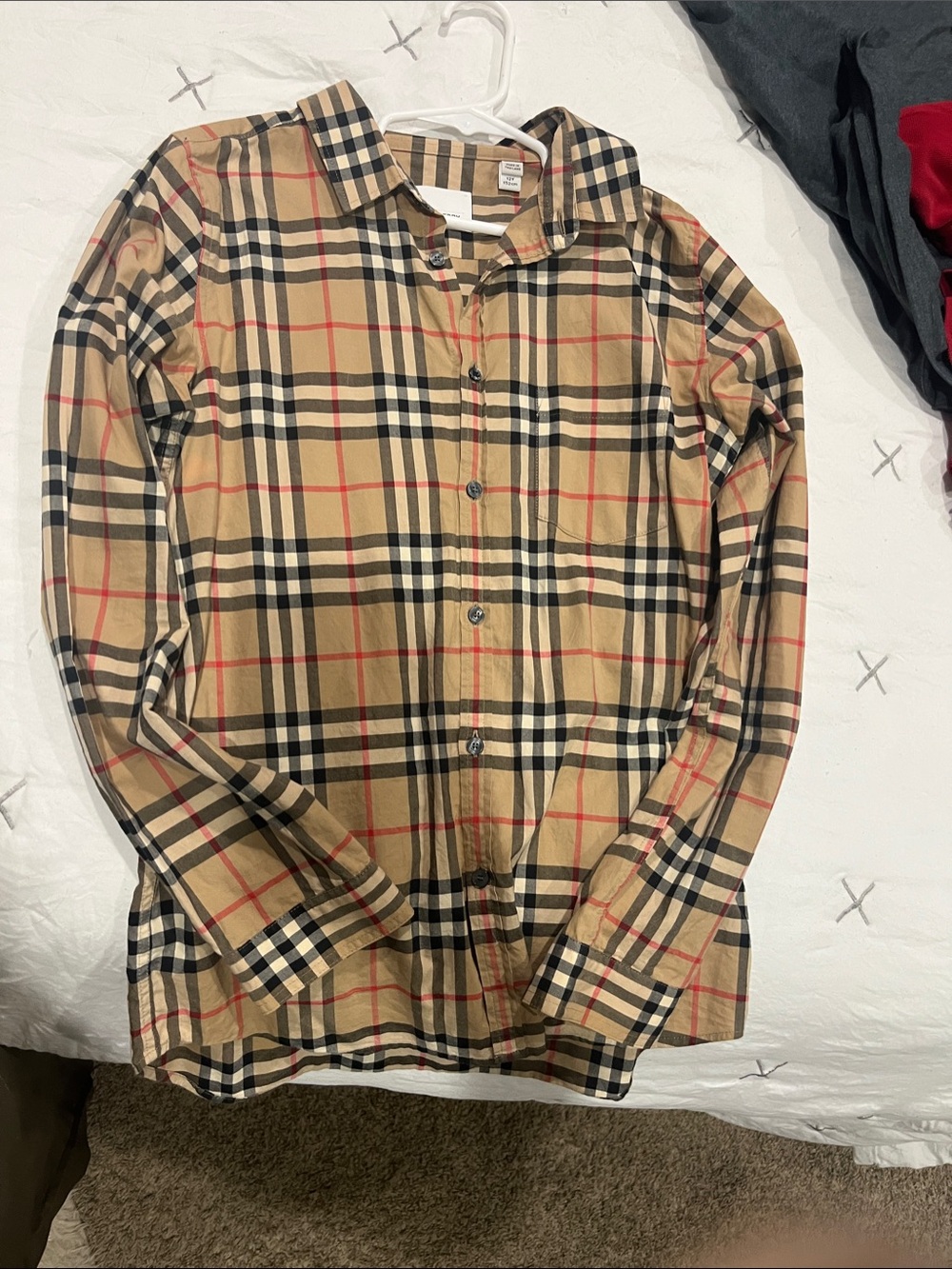 Burberry Beige Plaid Long-Sleeve Button-Down Shirt